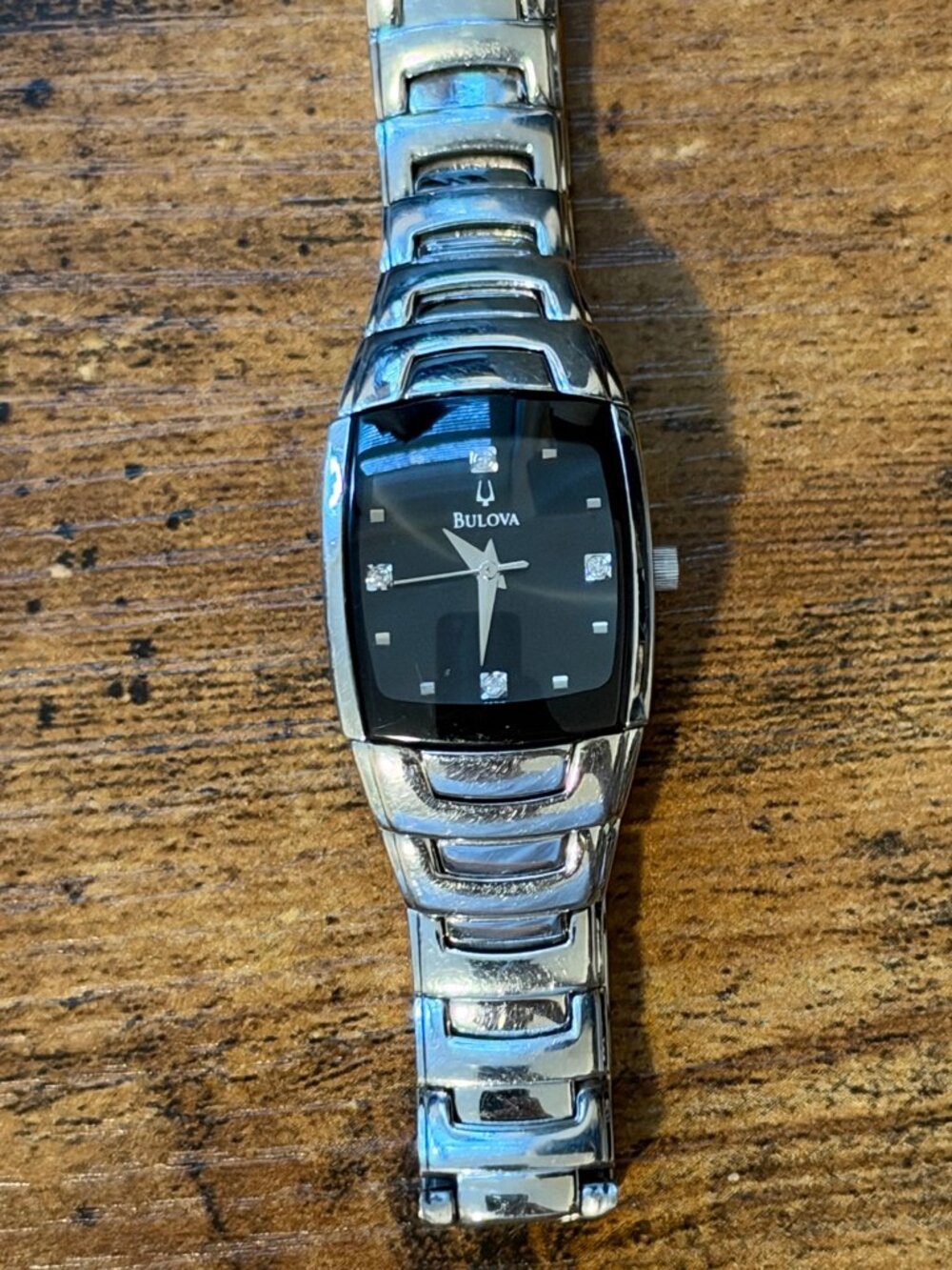 Bulova Women's Quartz Black Dial Crystal Markers Tonneau Case C876728 27mm